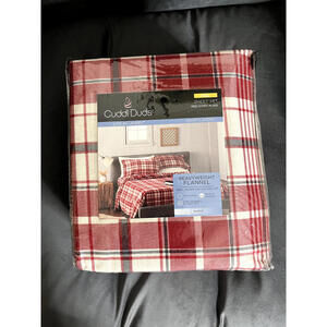 Cuddle Duds Red Ivory Plaid Heavyweight Full Size Flannel Sheets - NEW